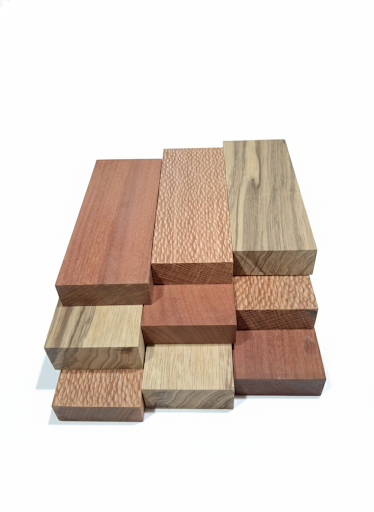 Premium Stabilized Exotic Hardwood Blocks – 3-Piece Variety Pack (Lacewood, Black Limba, Madras) – Sold per pack Blocs de Bois Exotique Stabilisé Premium – Lot de 3 Essences Assorties (Lacewood, Black Limba, Madras) – Vendu par lot