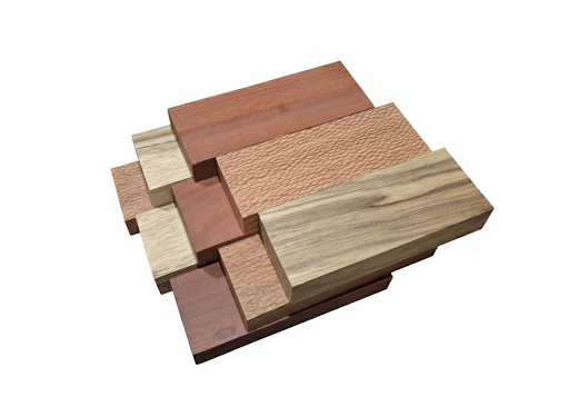 Premium Stabilized Exotic Hardwood Blocks – 3-Piece Variety Pack (Lacewood, Black Limba, Madras) – Sold per pack Blocs de Bois Exotique Stabilisé Premium – Lot de 3 Essences Assorties (Lacewood, Black Limba, Madras) – Vendu par lot