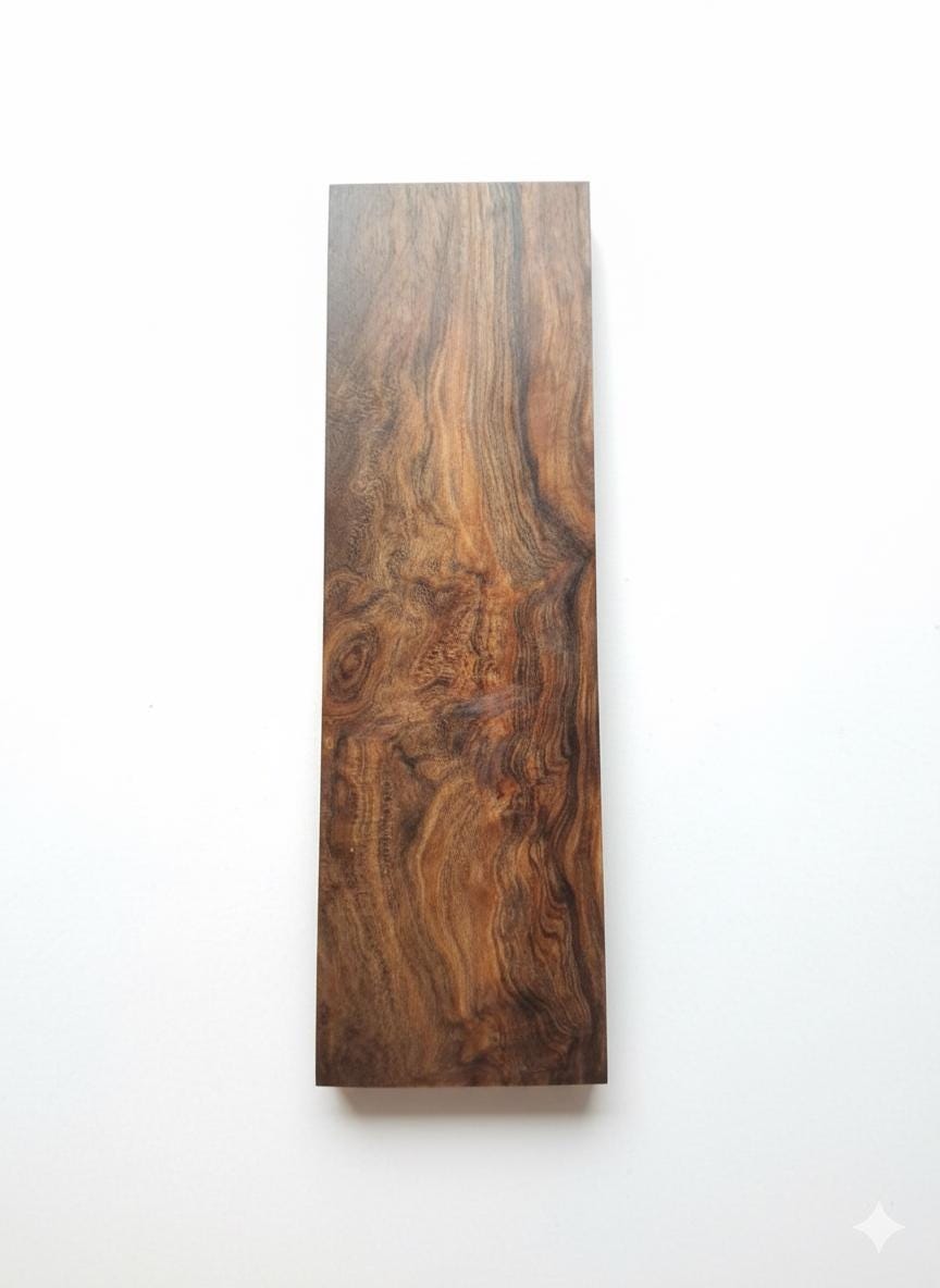 Exotic Burl Wood Block – Premium Figured Grain – 2 3/8" × 7/8" × 8" – 268 g