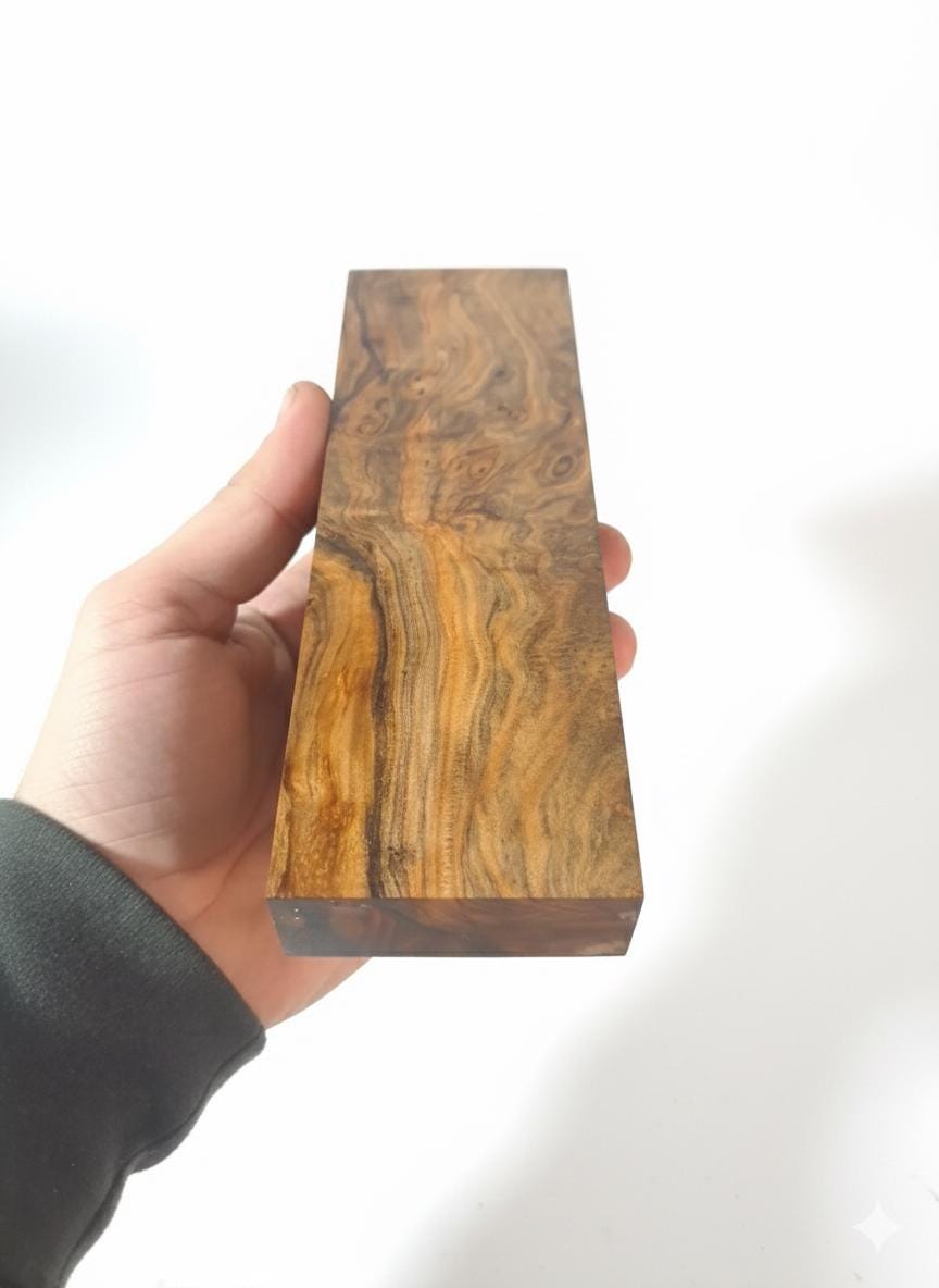 Exotic Burl Wood Block – Premium Figured Grain – 2 3/8" × 7/8" × 8" – 268 g