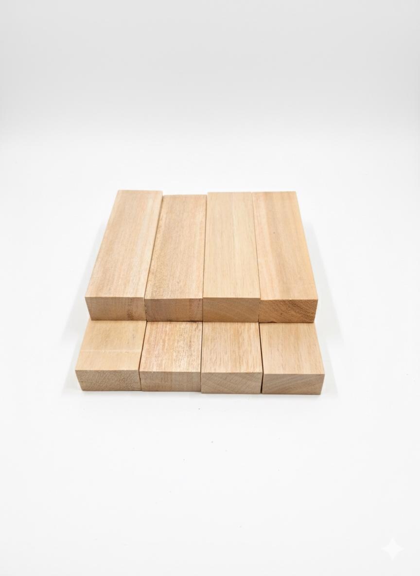 Bloc de bois exotique très léger ton orangé – 1.25" x 2" x 7" – idéal sculpture, manches et tournage – unité