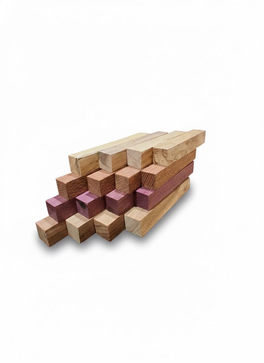 Premium Exotic Hardwood Variety Pack – Purpleheart, Lacewood, Eucalyptus &amp; Spalted Cherry