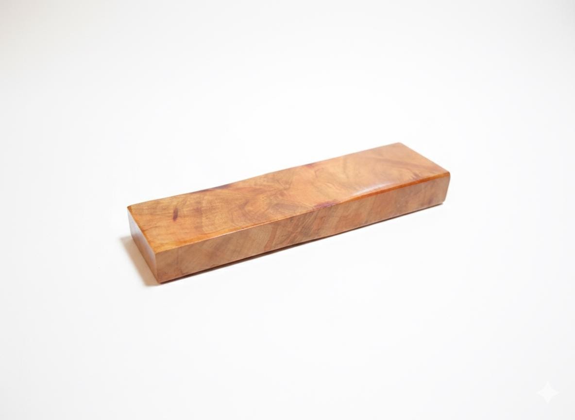Natural Maple Burl Knife Handle Blank – Golden Honey Swirling Figure – 5 7/8" × 1 3/8" × 1/2"