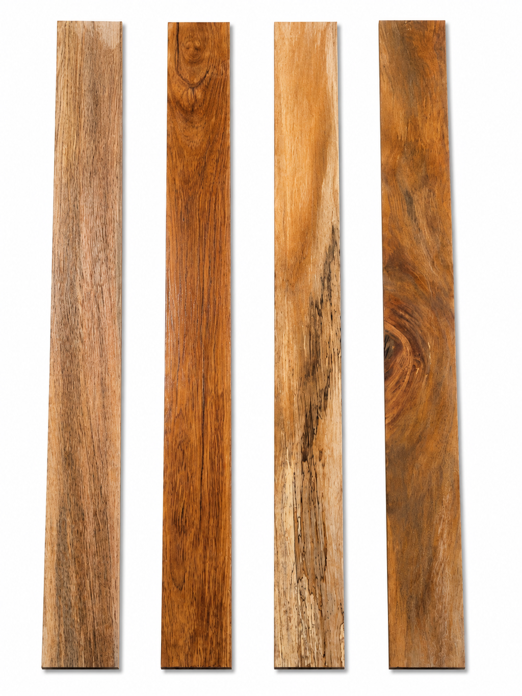Lot #41 – Set of 4 Long Exotic Hardwood Boards – Strong Character &amp; Color Contrast – Exact Pieces Shown