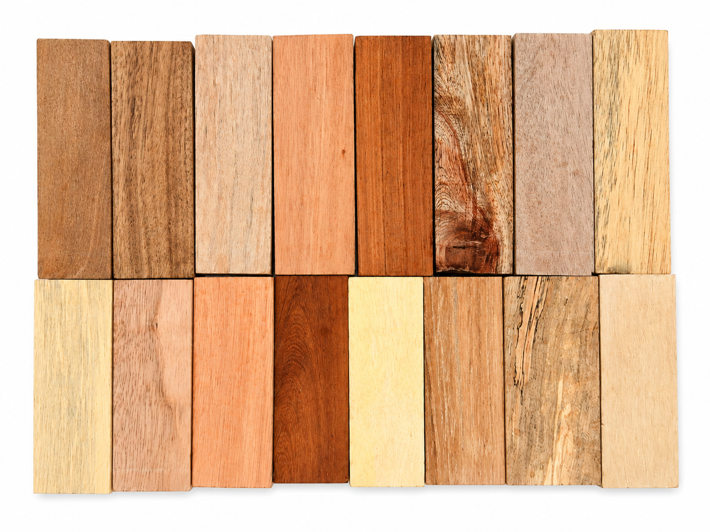 Assorted Exotic Wood Blanks – 16 Pack – 2" × 1" × 7" Minimum