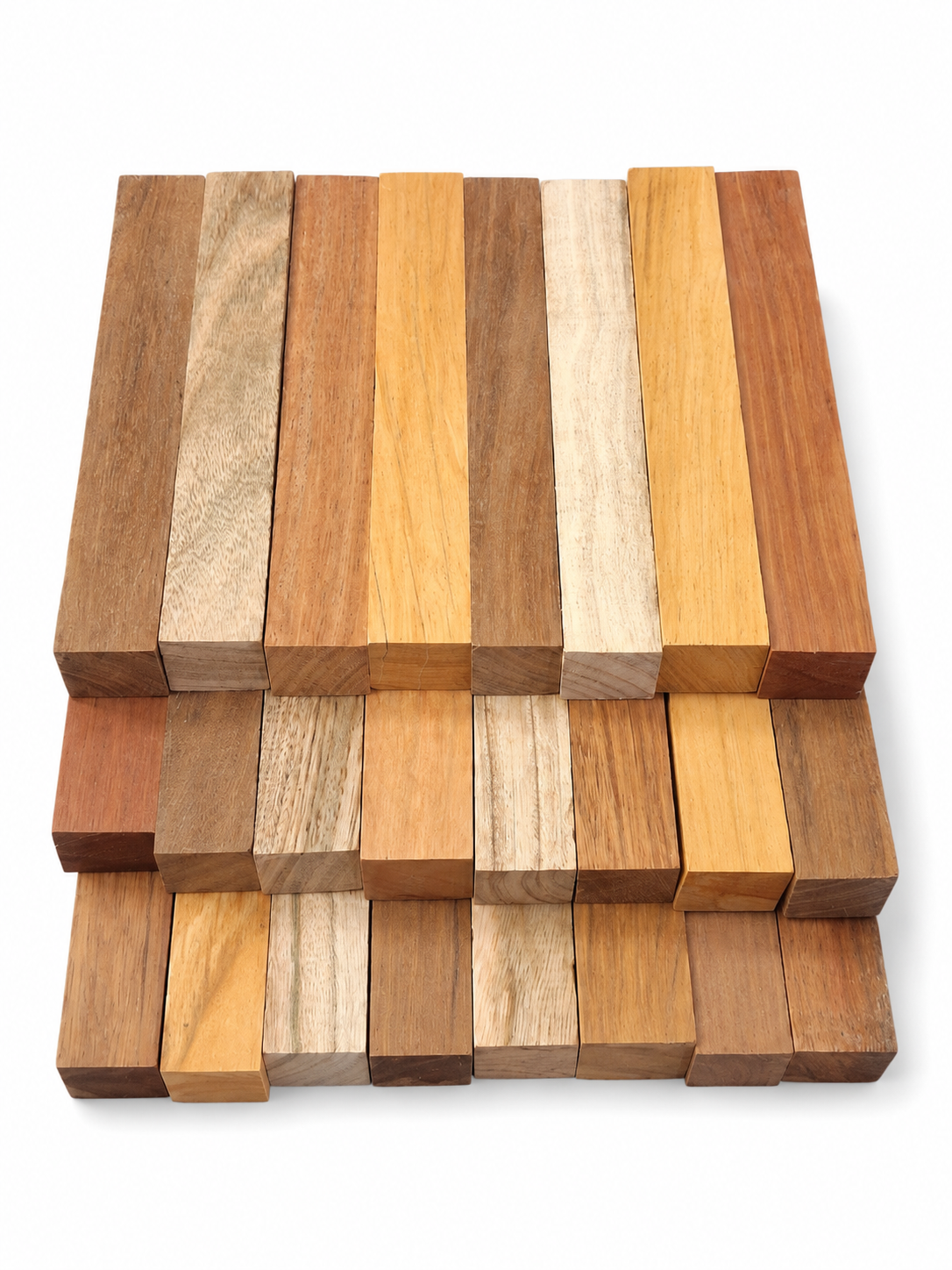 Premium Exotic Hardwood Pen Blank Mix – African Walnut, Eucalyptus &amp; Mystery Exotic Species (Pack of 4)