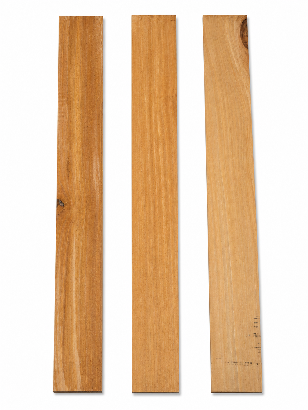 Lot #37 – Set of 3 Long Dense Hardwood Boards – Golden Linear Grain – Exact Pieces Shown