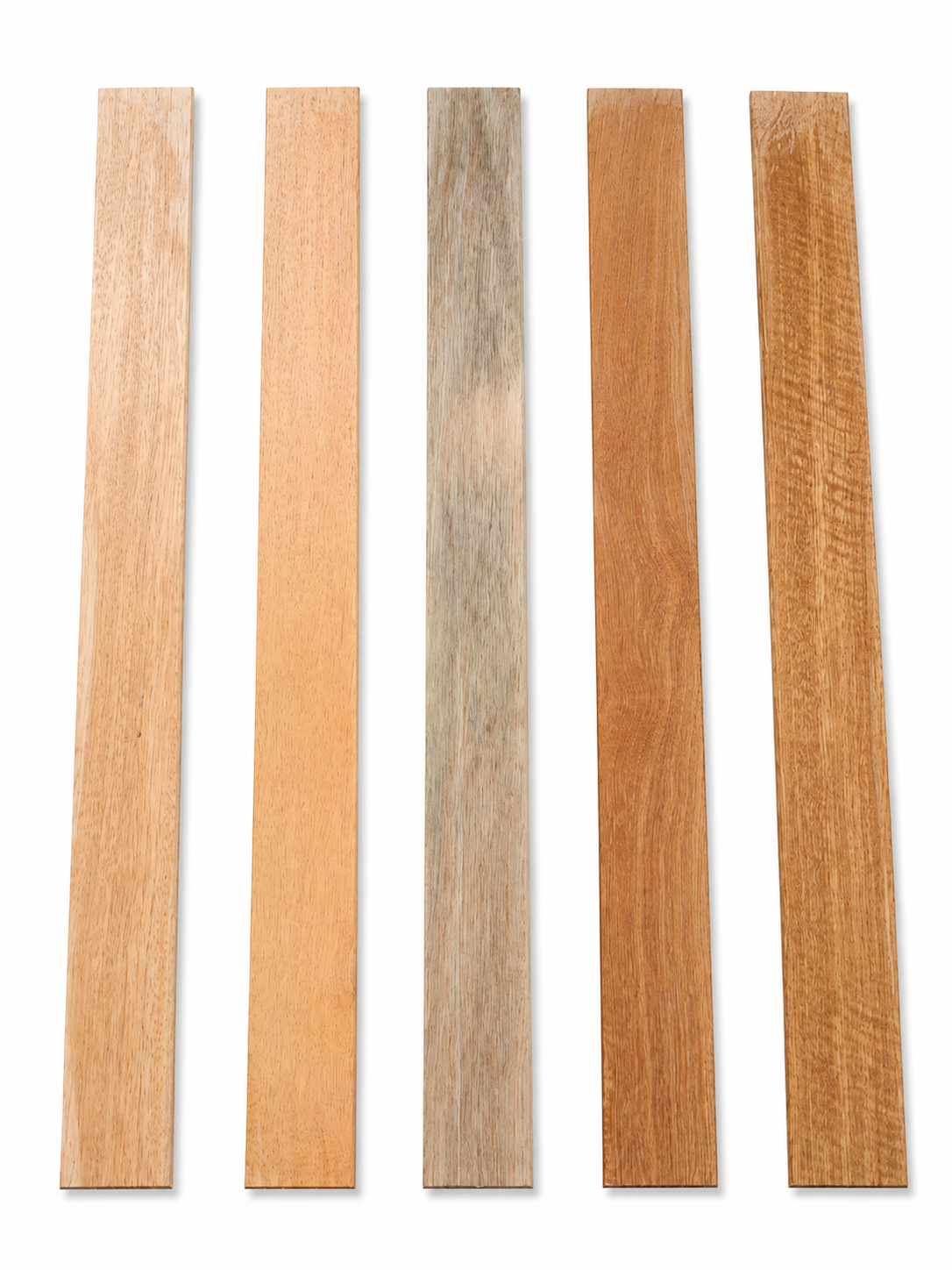 Lot #36 – Set of 5 Long Exotic Hardwood Boards – Figured &amp; Possible Rosewood-Type Piece –