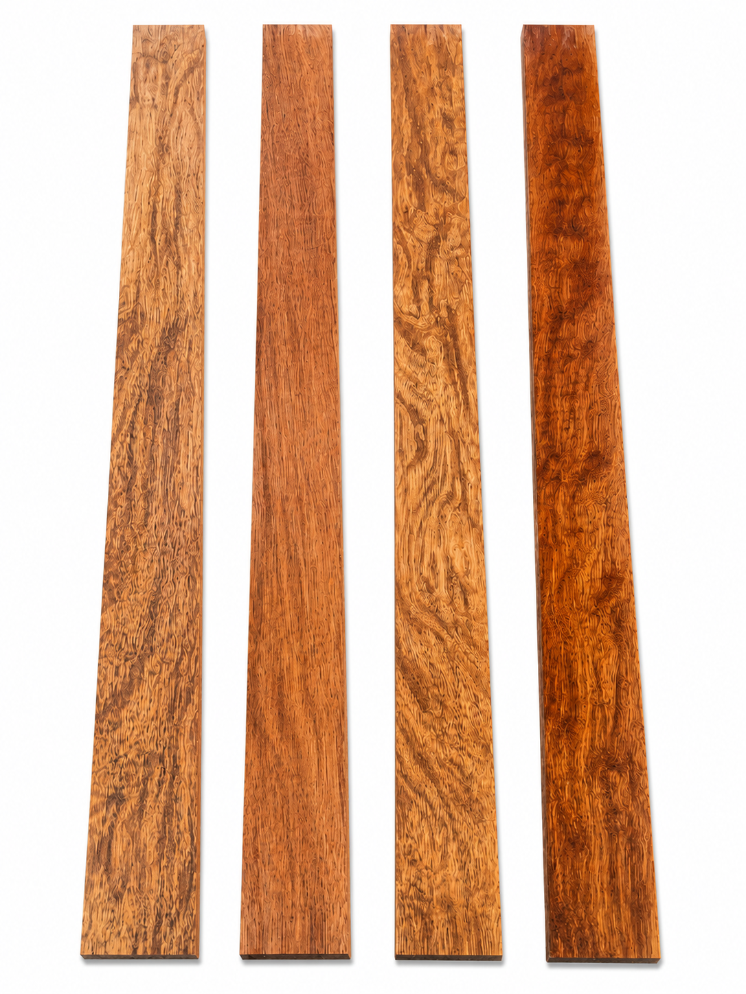 Highly Figured Exotic Hardwood Long Plank Set #7 – 4 Flame &amp; Swirl Grain Boards